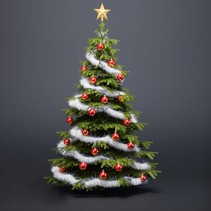 25 ft Long Roll Silver & White Tinsel Twist Garland, Shiny Metallic Foil Decorations for Halloween, Parade Floats, Christmas Eve, New Year Parties (4" x 25' roll, Silver & White)