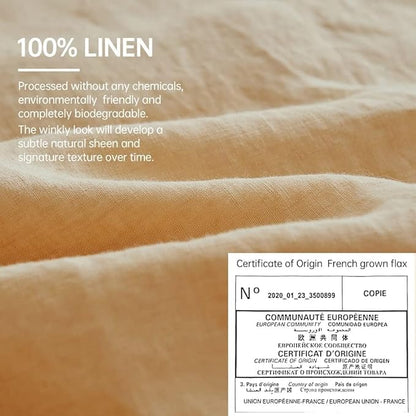Simple&Opulence 100% Linen Duvet Cover Set, 3 PCS Natural French Flax Sand Duvet Cover Queen Size, Breathable Soft Comfy Linen Bedding Comforter Cover with 2 Pillowcases(Sand, 88"x92")