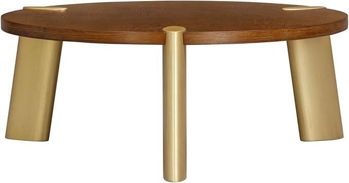 NTC 40 Inch Tribase Boho Wooden Round Coffee Table for Living & Dining Rooms – Waterproof & Heat Resistant, Dark Walnut