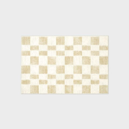 EVERGRACE Checkered Plaid Area Rug 2x3, Soft Fuzzy Faux Wool Rugs Washable Anti Slip Rugs Small Rug Carpet for Entryway Bedroom Living Room Hallway Kitchen Dining Room and Laundry Room, Beige