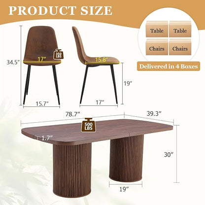 79" Dining Table Set for 8,Large Rectangular Kitchen Table Set for 8 with Cushioned Chairs,Modern Mid-Century Wood Dining Room Table Set,Ideal for Dining & Gatherings (Walnut)