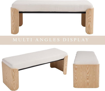 DUOMAY Modern Chenille Bedroom Bench, 49" Wide Long Entryway Bench with Solid Wood Legs Upholstered Dining Bench Ottoman for Living Room Indoor, White