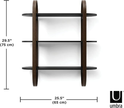 Umbra Bellwood Wall-Mount Book Shelf Display Case with Three Shelves, Black/Walnut