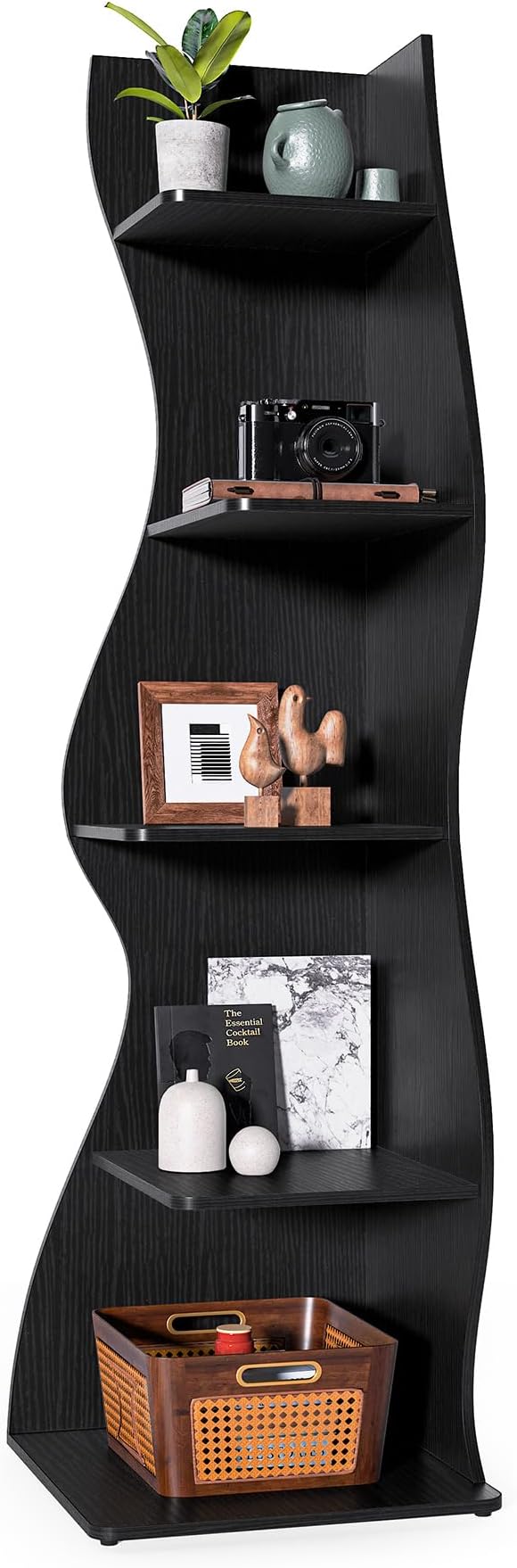 LITTLE TREE Small Corner Shelf, Modern 5-Tier Wall Corner Bookshelf, Stylish Bookcase Storage Rack for Small Space, Living Room, Bedroom