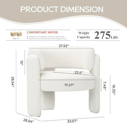 COLAMY Modern Accent Chairs Set of 2, Upholstered Barrel Chairs, Comfy Sherpa Side Arm Chairs with 3 Legs for Living Room, Bedroom, Reading, Cream