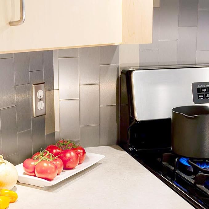 AULIGET 3" x 6" Subway Tile Peel and Stick Backsplash, Thick PVC Stick on Wall Tiles (100, Brush Aluminum)