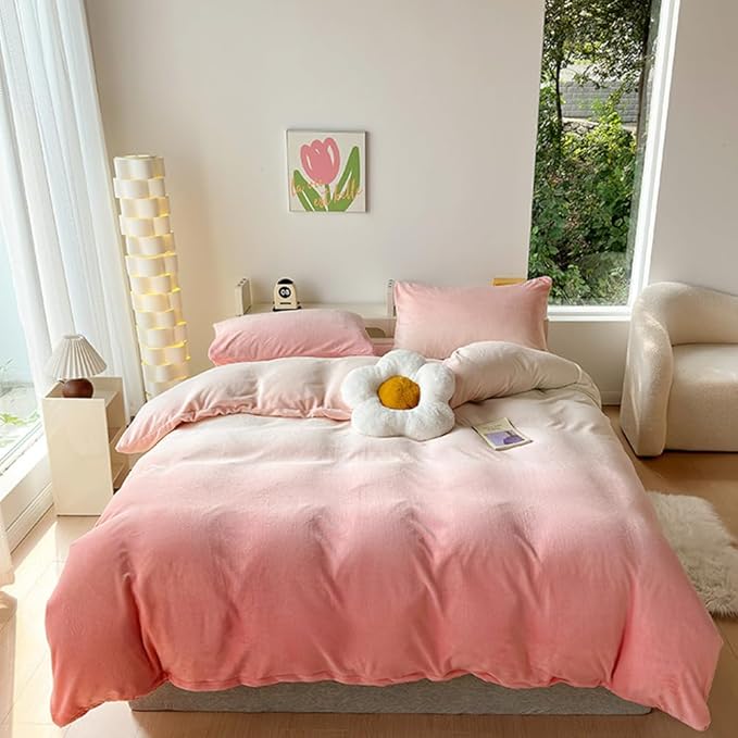 CLOTHKNOW Pink White Comforter Sets Twin/Twin XL Gradient Blush Velvet Bedding Comforter Sets Mauve Bed Sets Pink Bedding Sets Soft