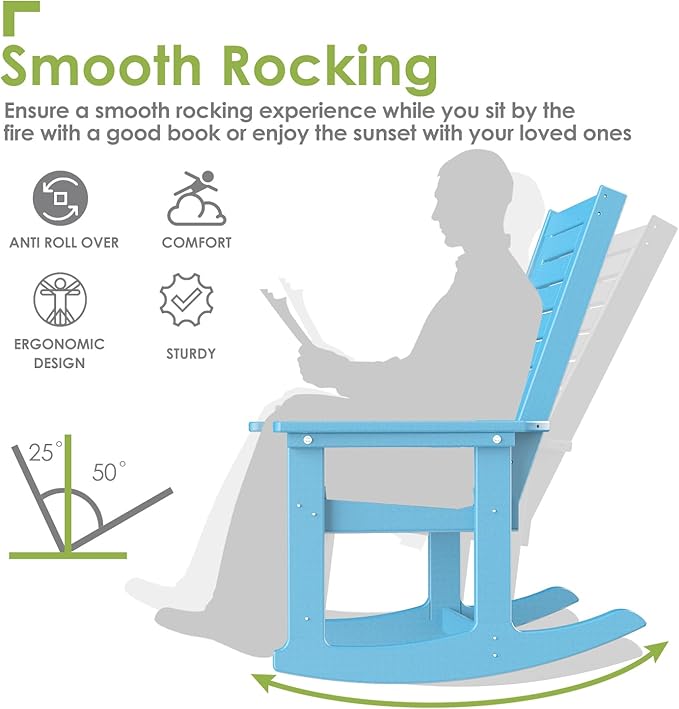 GREENVINES Outdoor Rocking Chairs | Set of 2 | Porch Rocker | HDPE Plastic | Arctic | Oversized Rockers | High Back | Big & Tall | Ladder Back | for Patio Outside Backyard Balcony Garden