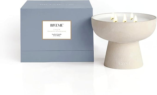 BLUEME Calm - Osmanthus & Sandalwood, Luxury Candle w/Essential Oils, 5 Wick, Hand-Poured Soy, Cotton Wick, Ceramic