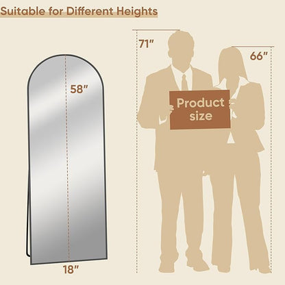 58"x18" Full Length Mirror, Arched Full Body Mirror, Standing Hanging or Leaning Floor Mirror for Bedroom and Living Room, Black