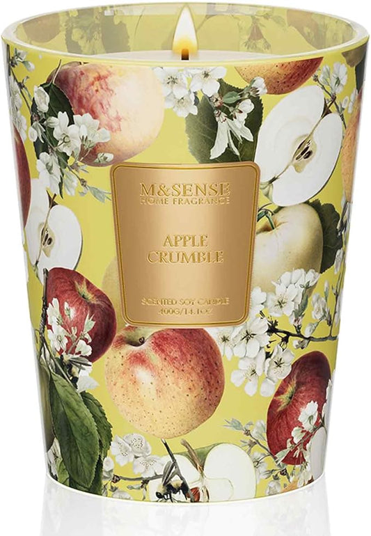 M&SENSE Apple Crumble Scented Natural Soy Candle, 14.1oz 60 Hours Long Lasting Slow Burning, Fall Winter Thanksgiving Christmas Candles Gifts for Home Decor
