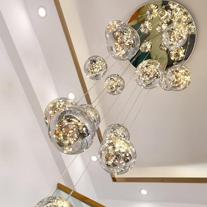 15-Light LED Staircase Chandelier Crystal Ceiling Lights Large Chandeliers for High Ceilings, Entryway Modern Lighting Fixture Villas and Stairs, Adjustable Length 23" W x100 H,75W