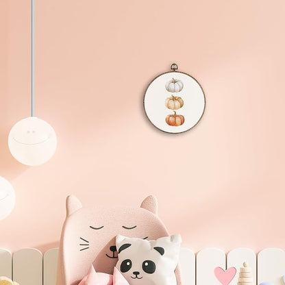 Hxlac Fall Pumpkin Print Round Wall Art Framed, Rustic Fall Round Wall Decor, Autumn Halloween Hanging Canvas Prints Wall Sculptures for Farmhouse Home Living Room Bedroom Decor, 10x10 Inch