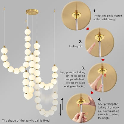 Modern Chandeliers LED Dimmable Light Acrylic Balls Ceiling Pendant Lighting for Living Room Dining Room Bedroom Adjustable Hanging Lights 70 Watts, Antique Gold Lamp