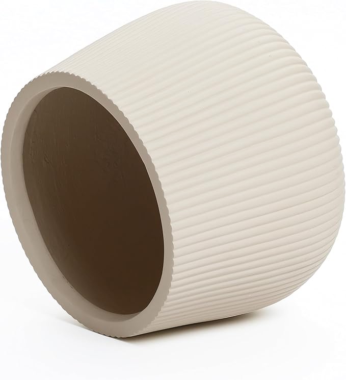 LuxenHome 15.5" Dia Round Planter, Large Indoor Outdoor Plant Pot with Drainage Hole and Rubber Plug, Handmade Modern Off-White Ripped Concrete Planter Pot, Flower Pot for Home Garden Patio Porch