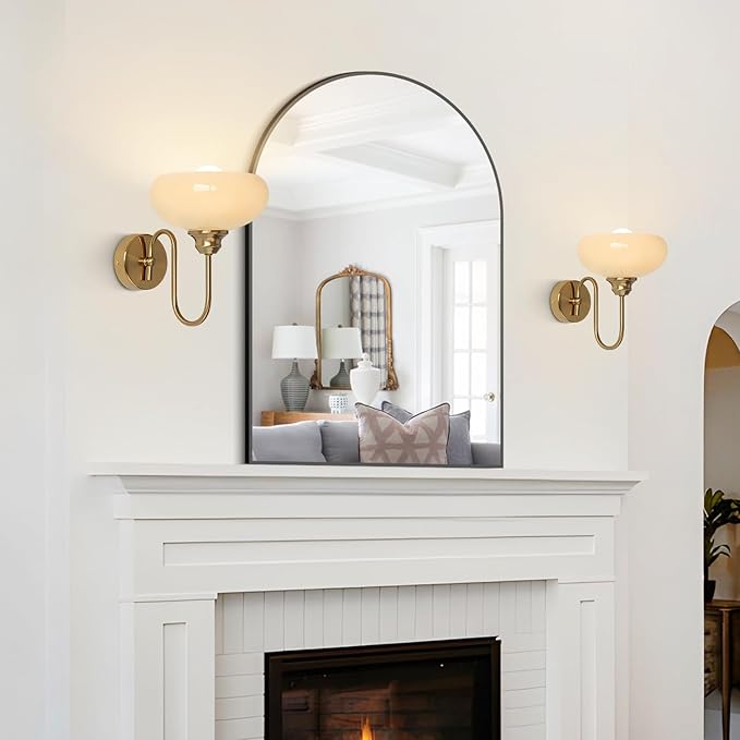 KCO Lighting Brass Gold Wall Sconces Set of 2 Mid Century Glass Wall Sconces Set of Two Modern Globe Wall Light Round Wall Light Bedroom Fixtures 2 Pack