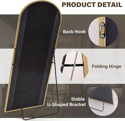 86"x40" Arched Full Length Mirror Floor Mirrors with Aluminum Alloy Frame Free-Standing Wall Mounted Floor Mirrors or Large Dressing Mirror, Gold Mirror Full Length
