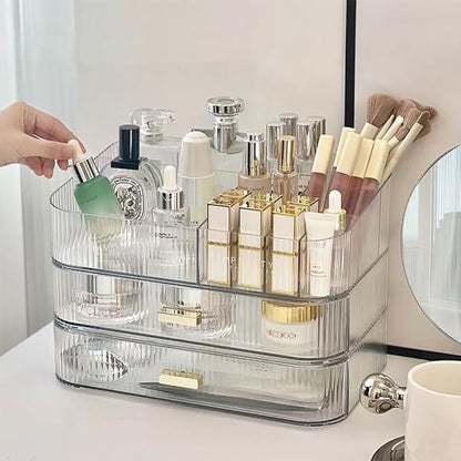 MIUOPUR Makeup Organizer with Stackable Drawers, Bathroom Vanity Organizers and Storage, Ideal for Desk and Dresser Countertops, Great for Cosmetics, skincare, Lipsticks, Nail Care -Clear