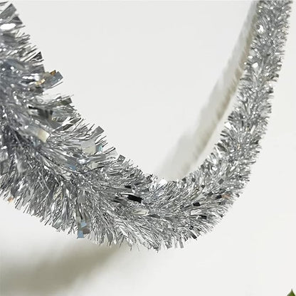 25 ft Long Roll Silver Tinsel Twist Garland, Shiny Metallic Foil Decorations for Parade Floats, Halloween, Christmas Eve, New Year Parties (4" x 25' roll, Silver)