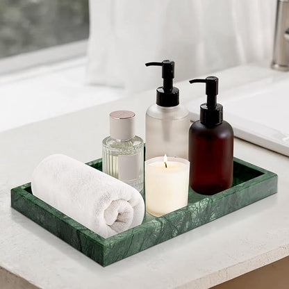 Green Marble Tray,Pure Natural Vanity Tray,Marble Trays for Kitchen Counter Non-Ceramic/Non-Resin,Stone Tray 12 x 8 inch