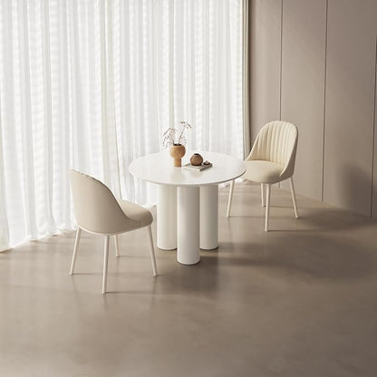 3-Piece Round Dining Room Table Set for 2-4 People,Small Space,Modern Kitchen Table Set with 2 Cushion Chairs Coffee Table Balcony,White