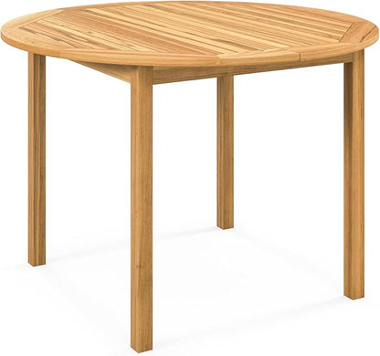 Tangkula Round Outdoor Dining Table, Acacia Wood 4-Person Large Dining Table, Farmhouse Patio Indoor Bistro Table, for Yard Deck Lawn Dining Room