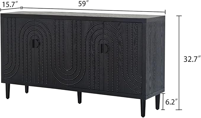 60" Sideboard Buffet Accent Cabinet, Antique Black Entryway Table with Storage Wood Credenzas for Living Room Home Bar, 4 Doors & Adjustable Shelves