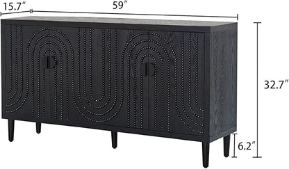 60" Sideboard Buffet Accent Cabinet, Antique Black Entryway Table with Storage Wood Credenzas for Living Room Home Bar, 4 Doors & Adjustable Shelves