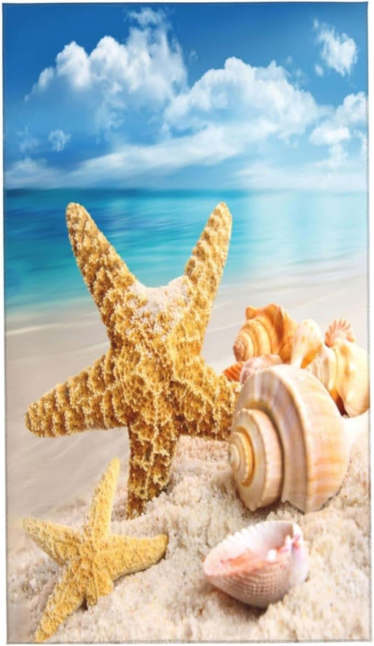 Coastal Hand Towels Set of 2 15.7x27.5 Absorbent Kitchen Guest Towels Ocean Starfish Seashell Beige Blue