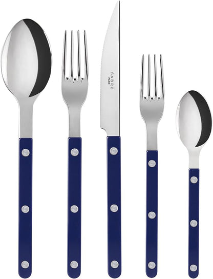 20-Piece Flatware Set for 4 - Bistrot Collection - Knife, Fork, Soup Spoon, Teaspoon & Dessert Fork - Stainless Steel & Nylon - Dishwasher Safe - Navy Blue - Shiny Finish