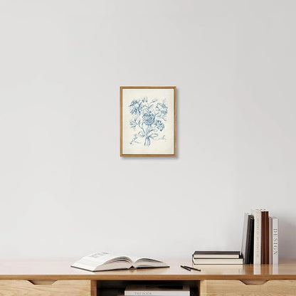 KBKBART Framed Floral Wall Art, Vintage Blue Rose Bouquet Sketch Canvas Oil Painting, Antique Victorian Wall Decor, Minimalist Bedroom Wall Art Aesthetic, Neutral Flower Art Prints for Bedroom Living Room, Gallery, Gifts for Friends or Family(9"x12")