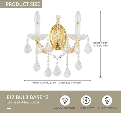 Crystal Wall Sconce Lighting, 2-Light Modern Crystal Wall Light Fixture Bathroom Maria Theresa Wall Lamp Light Fixtures for Living Room Wall Sconce Light Wall Mounted Lamp Indoor
