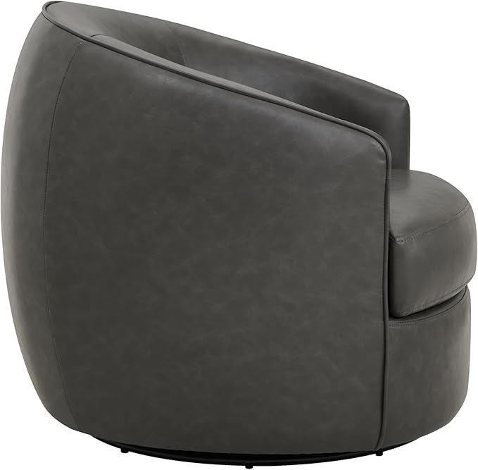 CHITA Swivel Barrel Chair, Modern Comfy FSC Certified Upholstered Faux Leather Accent Chair for Living Room, Fully Assembled, Grey