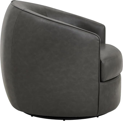 CHITA Swivel Barrel Chair, Modern Comfy FSC Certified Upholstered Faux Leather Accent Chair for Living Room, Fully Assembled, Grey