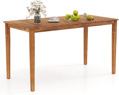 Tangkula Rectangular Outdoor Dining Table, 4-6 People Large Acacia Wood Patio Table with Slatted Tabletop, Indoor Outdoor Farmhouse Bistro Table for Yard, Garden, Poolside, Deck