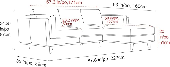 Valencia Artisan Full Leather Sofa Pure Italian Nappa Leather Couch with Ultimate Comfort Right Chaise Sectional, Cognac