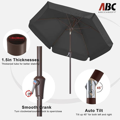 ABCCANOPY 7.5ft Scalloped Patio Umbrella, Outdoor Table Umbrella with Tilt and Crank, Fiberglass Ribs Deck Umbrella for Patio, Pool, Garden, Picnic (Dark Gray)
