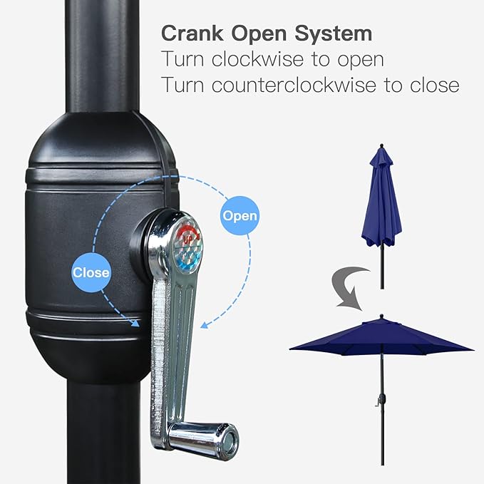 Sunnyglade 7.5' Patio Umbrella Outdoor Table Market Umbrella with Push Button Tilt/Crank, 6 Ribs (Navy Blue)