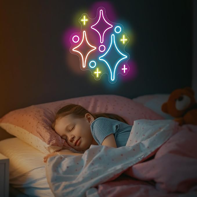 Sparkle Stars Neon Signs, Led Light Wall Decor For Kids Boys Girl's Bedrooms Living Room Nursery, Store Decoration, Game Room Family Birthday Bar Wedding Party Gift, Christmas, Birthday, Wedding, Hom