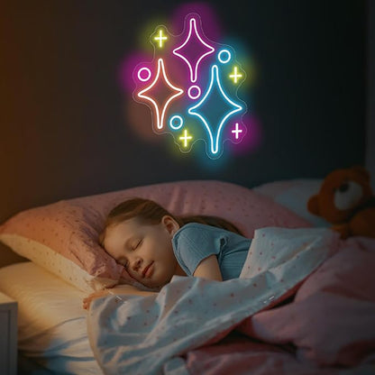 Sparkle Stars Neon Signs, Led Light Wall Decor For Kids Boys Girl's Bedrooms Living Room Nursery, Store Decoration, Game Room Family Birthday Bar Wedding Party Gift, Christmas, Birthday, Wedding, Hom