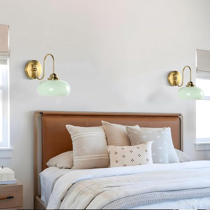 KCO Lighting Vintage Green Wall Sconces Light Set of Two Gold Globe Wall Sconce Mid Century Modern Bathroom Vanity Light Fixture Brass Indoor Wall Sconce Light Fixture (2 Pack)