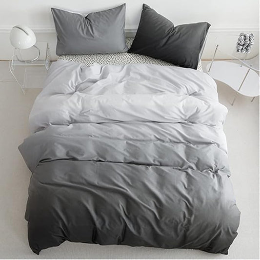 Pureant White Grey Gradient Comforter Sets Full Women Men Solid White and Grey Bedding Comforters Cotton Modern Plain Dark Gray Gradient Quilts Watercolor Art Bedding Soft Sliver Grey Blankets Warm