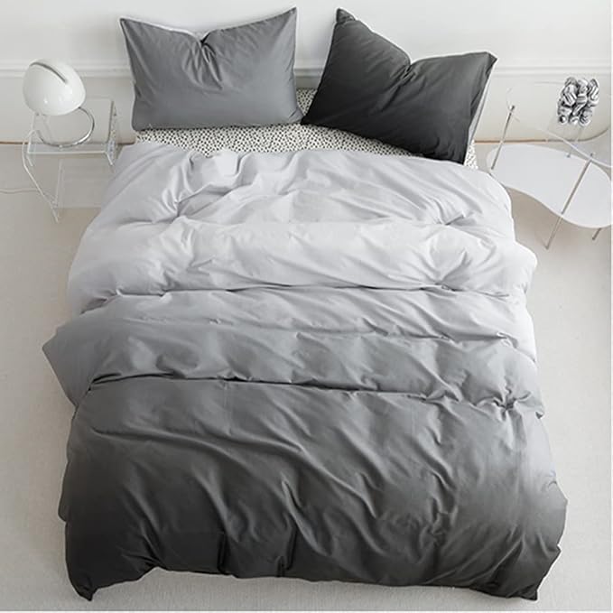 Pureant White Grey Gradient Comforter Sets Queen Women Men Solid White and Grey Bedding Comforters Cotton Modern Plain Dark Gray Gradient Quilts Watercolor Art Bedding Soft Sliver Grey Blankets Warm