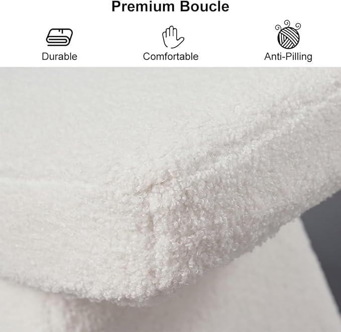 homary Vanity Chair Boucle Curve Ottoman, Plush Upholstered Foot Stool for Lving Room, High-Resilience Foam Chair for Bedroom, Stool Short for Entryways (Gray)