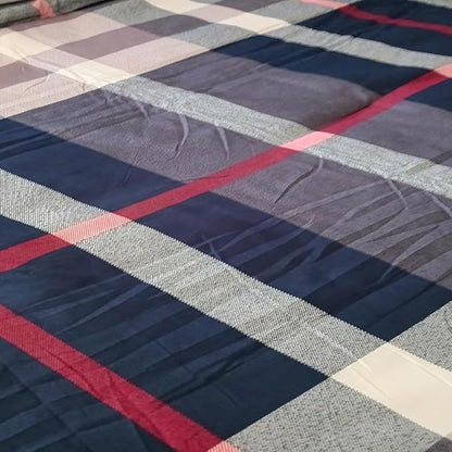CLOTHKNOW Navy Blue Plaid Queen Comforter Set 3Pcs Tartan Bedding Comforter Sets All Season Soft Blue Grid Buffalo Comforter with 2 x Pillow Cases