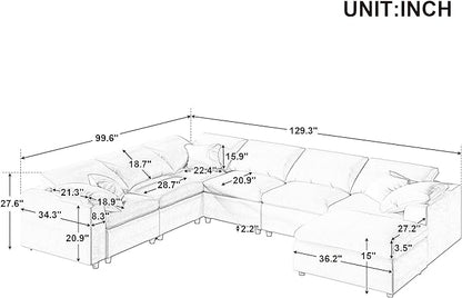 129" Large Modular Sectional Sofa L Shaped Modern Couch, Beige