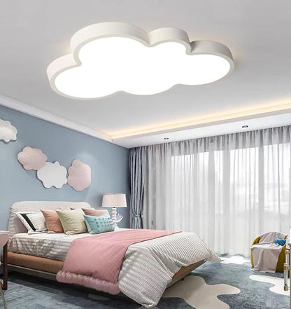 Cloud-Shaped Ceiling Light for Kids Room - 3-Color Adjustable, Dimmable LED Nursery Light, Flush Mount Modern Ceiling Lamp for Bedroom, Playroom (White) 22IN 48w