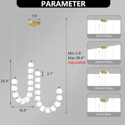 Modern Chandeliers LED Dimmable Light Acrylic Balls Ceiling Pendant Lighting for Dining Room Living Room Bedroom Adjustable Hanging Lights 45 Watts Gold Lamp