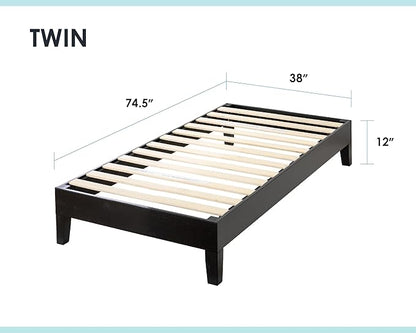 Mellow Naturalista Grand 12 Inch Solid Wood Platform Bed with Wooden Slats, Easy Assembly, Twin, Black