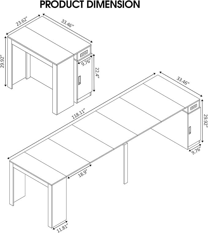 24''- 118'' Extendable Dining Room Table, Expandable Dining Table, Modern Large Table, for 2-12 Person(with Cabinet & Outlet), White Marble